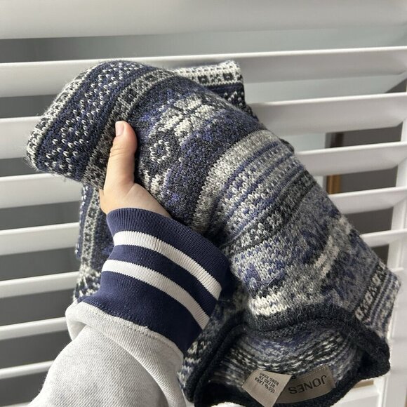 Vintage Jones Jeans Mens Large L Sweater 100% Wool Knit Snowflake Blue White - Picture 7 of 7
